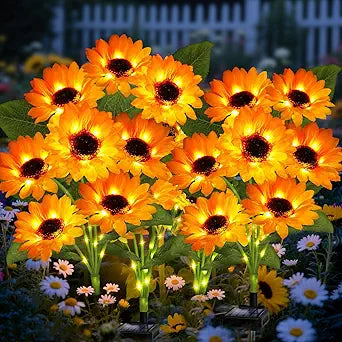 Solar Garden Lights 4 Pack 24 Solar Sunflower Lights, Gifts for Mom Women Grandma Mothers Day Birthday, Waterproof Solar Flower Light for Outdoor Decoration, Decorative Stakes for Yard,Landscape,Patio