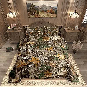 Erosebridal Camo 3-Piece Queen Comforter Set  All-Season Lightweight, Breathable Microfiber Bedding Set,Farmhouse Decor for Mancave, Cabin, Lodge & Camping, Tree Leaves Quilt Set with 2 Pillowcases
