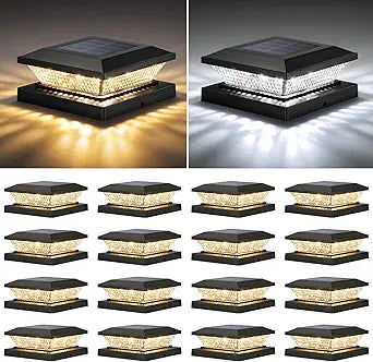 Mlambert 4x4 Solar Post Cap Lights Outdoor 16 Pack, Waterproof Solar Fence Light for Wooden/Vinyl Post, 2 Color Outside Deck Patio Porch Decor, Black