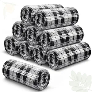 SmoothNovelty 10 Pieces Throw Blankets Bulk 50 x 60 Inch Buffalo Plaid Throw Blankets Soft Flannel Fleece Blanket Bulk Gifts for Winter Valentines Wedding for Bed Office(Black, White)