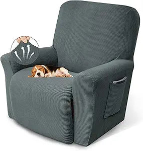 KEKUOU Recliner Chair Covers, Lazy Boy Recliner Covers Stretch Couch Cover Slipcovers 1 Piece Furniture Protector with Elastic Bottom for Dog,Kids.(Recliner, Grey)