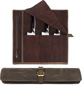 ELIZO Leather Knife Roll Chef Knife Bag Professional Chef Knifes Roll Bag Travel Storage Carrying Case Wrap Holder Sheath Kitchen Carrier Protectors Sleeve Tool Chefs Gift Grizzly