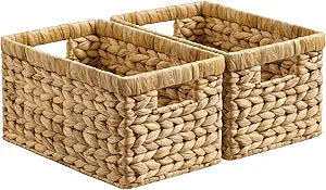 StorageWorks Wicker Basket, Baskets for Organizing, Storage Basket with Built-in Handles, Water Hyacinth Shelves (Medium 2-Pack, Natural Hyacinth)