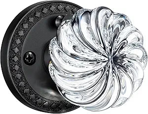 Glass Door Knobs with Lock, Matte Black Crystal Door Knobs Interior for Privacy Use, Round Vintage Antique Crystal Doorknob for Bathroom & Bedroom, 1 Pack
