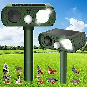 Solar Ultrasonic Animal Repellent, Deer Repellent Devices Waterproof, Cat Repellent Outdoor with Motion Detection Squirrel Skunk Rabbit Dog Raccoon Deterrents Animal Repeller for Yard, 2 Pack, Green