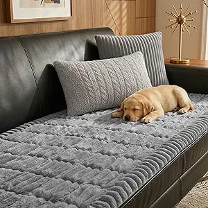 Fixwal Waterproof Dog Couch Cover, Washable Non-Slip Pet Couch Covers for Sofa, Leak-Proof Sofa Protector for Dogs, Pet Friendly Thick Soft Fuzzy Furniture Cover (Light Grey, 27.6" x 82.7")