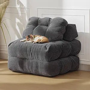 Garvee 3-in-1 Folding Convertible Sofa Bed with Pillow Foldable Matress with Back Support, Comfy Portable Sleeper Chair Floor Sofa Lounge for Living Room Bedroom, No Assemble Required, Grey Single