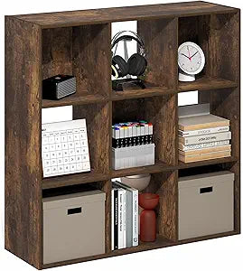 Furinno PELLI Book Shelf, 9-Cube Bookshelf, 3x3 Cube Storage Organizer Bookcase, 11.7 x 35.3 x 35.4, for Organization and Storage, for Living Room, Bedroom, Home Office, Amber Pine