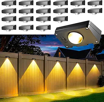 AUDERWIN Solar Fence Lights Outdoor Waterproof 20 Packs, Fence Lights Solar Powered, 3 Lighting Modes LED Lens Light for Wall, Backyard, Deck, Patio, Step, Stair, Porch, Pool Decor