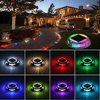 Solar Driveway Lights Outdoor 12 Pack, RGB Colors Solar Deck Dock Lights Outdoor Waterproof IP68, 3 Dynamic Light Modes Driveway Marker for Warning Stair, Boat Dock, Step, Walkway, Garden Decor