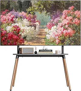 Easel Floor TV Stand with Storage for 49-86 inch TVs, Height Adjustable 4-Leg Universal TV Stand with Cable Management & Protective Pads, Holds 110 lbs for Living Room, Office, School, Black