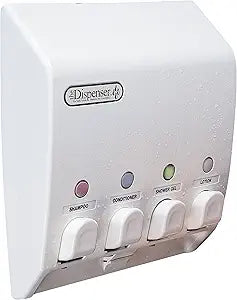 Better Living Classic Shower Dispenser 4 Chamber, Wall Mount Shower Shampoo and Soap Dispenser for Bathroom Hotel Body Wash, No Drill Adhesive, 4 x 14.5 oz, 9.5" x 3" x 10.75", White