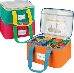 3 Packs Large Magnetic Tiles Storage Bags,Magnetic Tiles Storage Bin,Toy Organizer Case with Mesh Pocket and Tag Pocket for Magnet Building Tiles,Board Game,Puzzle and Lego Bricks