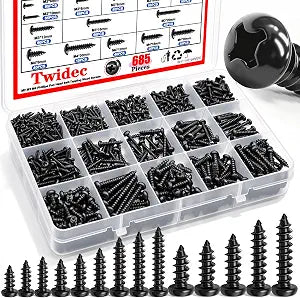 Twidec/685PCS Wood Screws Kit,M2 M3 M4 Black Phillips Pan Head Self-Tapping