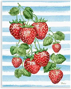 Juicy Strawberry Vine Botanical, 11 x 14 Inch Mounted Print on Wall Plaque