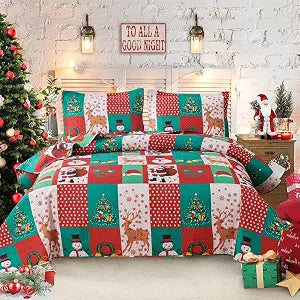 Christmas Quilt Set Full/Queen Size Christmas Snowman Quilts Bedspread Rustic Plaid Patchwork Lodge Cabin Home Decor Quilt Holiday Xmas Bedding Lightweight Reversible Coverlet Set with 2 Pillow Shams