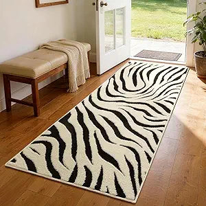 YIHOUSE 26 Ft Hallway Runner Rugs: Washable Zebra Striped Kitchen Rug - Modern Black and Cream White Rug for Entryway Bedroom Bathroom Home Decor - Nonslip Non-Shedding Carpet Runner