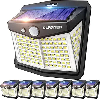 CLAONER Solar Lights Outdoor, [128 LED/8 Packs] Solar Motion Lights 3 Working Modes Wall Lights with 270Wide Angle Wireless IP65 Waterproof Motion Sensor Outdoor Deck Light, Cold White