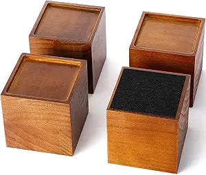 4 Inch Solid Wood Bed Furniture Risers Set of 4, Walnut Color Square Heavy Duty Couch Lifters Brown Wooden Furniture Risers Blocks for Bed Frame, Sofa, Chair, Table, Cabinet, and More