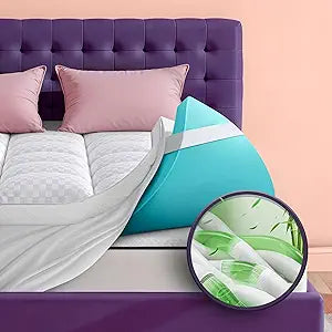 Dual Layer 4 Inch Memory Foam Mattress Topper for Pressure Relief with 4X Support, 2" Pillow Top Full Mattress Topper 50% Viscose Made from Bamboo Plus 2" Cooling Gel Memory Foam Mattress Pad