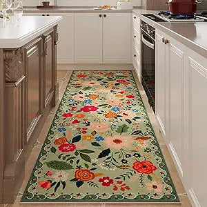 Rugcomf Runner Rug for Hallways Kitchen Rug Non Slip 2'6''x8' Washable Runner Rugs with Rubber Backing Soft Floral Carpet Runner for Hallways, Kitchen, Laundry, Bedroom, Bathroom(Green)