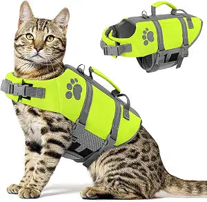 Queenmore Cat Life Jacket, Puppy Life Vests for Small Dogs XXS, Lightweight & Non-Bulky Extra Small Pet Water Floats PFD for Swimming & Boating with Rescue Handle, Leash Hook, Reflective Stripes