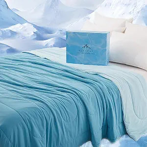 Cooling Comforter Queen Size, Double Sided Cool Blanket for Hot Sleepers and Night Sweats, Blue Soft Lightweight Breathable Summer Comforter Quilt (Blue, 90" x 90")