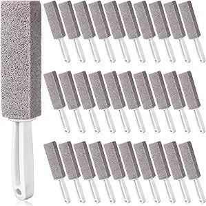 30 Pieces Pumice Toilet Bowl Brush Pumice Stone with Long Handle Toilet Stone Brush Block for Bath Grout Pool Kitchen Tubs Showers