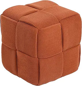 Cmishe Ottoman Foot Rest Soft and Comfortable Ottoman Square Corduroy Woven Design Sofa Stool(Orange)