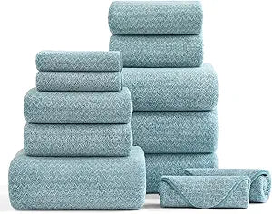Ultra Soft Bath Towel Set,12 Piece (4 Bath Towels,4 Hand Towels,4 Washcloths) Family Bathroom Towels Set with Hanging Loop,Quick Dry Extra Absorbent Shower Towel for Bathroom,Hotel,Spa-Turquoise