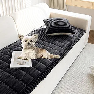 Faux Fur Plush Dog Couch Cover 3D Stripe Fuzzy Sofa Cover Non-Slip Fluffy Dog Bed Cover Pet Blanket Sofa Couch Furniture Protector for Puppy Large Dog Cat (Black,28"x82")