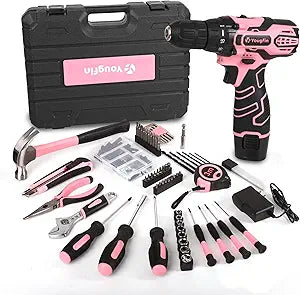 12V Pink Cordless Drill Set 195PCS Hand Tool Combo Kit Small Compact Electric Screwdriver Set Portable Power for Home DIY&Repair Driver Machine with Battery & Charger Gift Box for Women