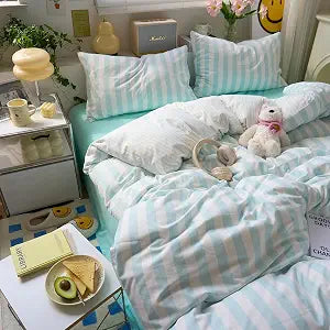 Modern Striped Duvet Cover Set Queen, Soft Microfiber Turquoise Blue White Stripes Pattern Printed Bedding Set, 3 Pieces Breathable Comforter Cover Vintage Striped Bedding Duvet Cover Queen Size