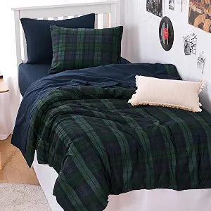 Wake In Cloud - Plaid Comforter Set, Scottish Tartan Check Geometric Modern Pattern Printed, Soft Lightweight Bedding, 3 Pieces, Dark Green, Twin/Twin XL Size
