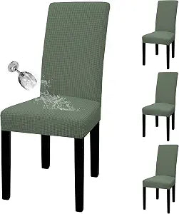 Easy-Going 100% Waterproof Dining Room Chair Cover Set of 4, Stretch Jacquard Parson Chair Slipcover Removable Washable Chair Protector for Home, Restaurant, Banquet (Large, Grayish Green)