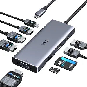 Laptop Docking Station 3 Monitor USB C Docking Station Dual Monitor Adapter