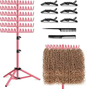 Braiding Hair Rack, 144 Pegs Braiding Rack Stand for Hair, 2-sided Height Adjustable Standing Hair Extension Holder with Stylist Hair Braiding Tools