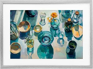 Glass Breakfast Table Setting, 14 x 20 Inch Framed Print Under Glass