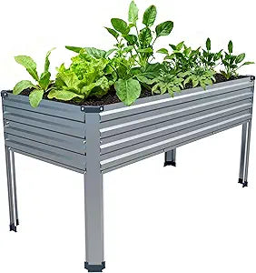 482430in Galvanized Raised Garden Bed,Metal Elevated Planter Box with Legs for Patio,Balcony,Backyard,300lb Capacity,Silver