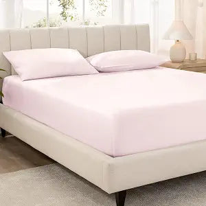 Bare Home 100% Organic Cotton Sateen Fitted Sheet - 400 Thread Count - Smooth Sateen Weave - Breathable & Cooling - Hotel Luxury - Durable Fitted Sheet - Deep Pocket (Full XL, Dusty Pink)