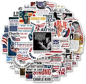 50Pcs Freedom Charlie Kirk Sticker Charlie Kirk Book Patriotic Stickers Scrapbook Sticker Waterproof Vinyl for Laptop, Water Bottle, Skateboard, Scrapbooking, Party Favors