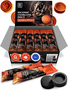 Incense Charcoal Discs  100 pcs Quick Light Charcoal Tablets for Incense Burning  33mm Self Lighting Coal Discs to Burn Resin, Frankincense, Copal, Bakhoor  M. ROSENFELD