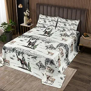 Western Cowboy Bedspread Twin Size,Vintage Southwest Style Comforter Set Desert Cactus Cow Horse Animals Bedding Quilt for Kids Boys Girls Adult Room Decor,Grey Brown White Coverlet Set 2Pcs