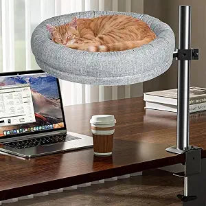 Cat Desk Bed, 360 Rotating & Height Adjustable Cat Hammock, Metal Bracket Supports to 40 lbs, Removable&Washable, Kitten Bed for Desk