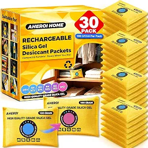 Aheroi Reusable Desiccant Packs 30Pack Rechargeable Silica Gel Packets