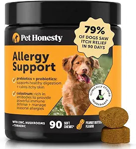 Dog Allergy Relief Immunity Chews - Paw Licking, Itching & Seasonal Allergies - With Colostrum, Probiotics, Turmeric & Salmon Oil - Vet Recommended Anti-Itch Supplement for Dogs (Peanut Butter, 90 Ct)