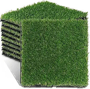 Windyun 8 Pack Artificial Grass Turf Interlocking Deck Tiles 12" x 12" Thick Synthetic Square Fake Interlocking Turf Self Draining Grass Tiles for Patio Indoor Outdoor Floor Decoration Dogs Pee Pad