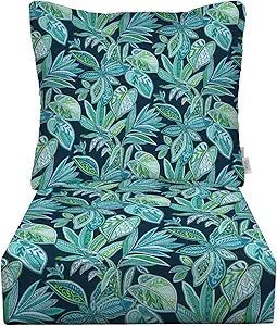 RSH DECOR Deep Seat Cushion Set with Pillow Back - Outdoor Chair Cushions for Patio Furniture - 24x27 Seat, Water & Fade-Resistant, All-Weather Spun Fabric, Crestwood Marine - Made in USA