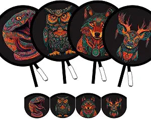 4 Pack Animal Foldable Hand Fans  Pocket-Sized Round Fans for Men & Women, Portable Cooling Fan for Travel, Concerts, Graduation, Indoor & Outdoor Use (Black)
