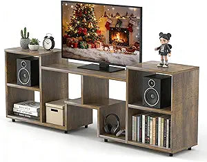 Lightdot 65 inch TV Stand, Entertainment Center with Storage Open Shelf Large Capacity for Collection, Mid Century Modern Media TV Consoles for Living Room/Bedroom/Sofa Cabinet - Amber